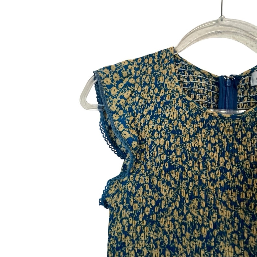 Lost + Wander Blossom Bloom Teal Gold Ditzy Floral Smocked Bodice Dress SZ XS - Picture 9 of 16